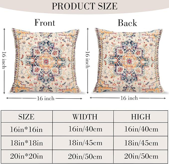 Boho Throw Pillow Covers 16x16 inch Set of 2,Boho Vintage Carpet Pattern Antique Ethnic Decor Double Sided Pattern Cushion Cover Soft Pillow Case Living Sofa Room Bed Square Pillow Cover