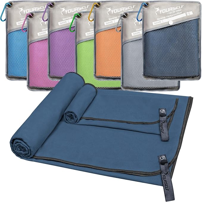 SYOURSELF 2 Pack Microfiber Camping Towel, Quick Dry Towel, Soft Absorbent Compact Travel Gym Workout Sweat Towel for Beach Yoga Swim Travel Camping Hiking Backpack Essentials (XL:72"x32"+12"x24")