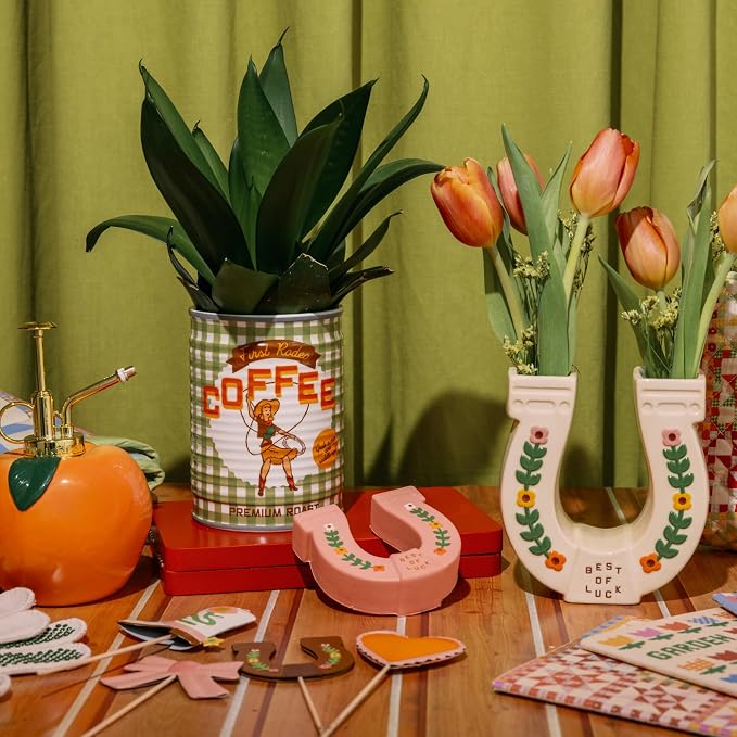 ban.do Novelty Ceramic Planter, Horseshoe | Decorative Flower Cowgirl Vase, Decorative Holder for Indoor Flowers, Cute Cowboy Western Decor, Unique Planter with Quote