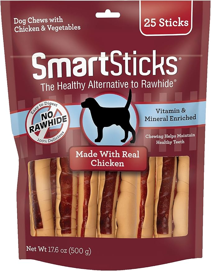 SmartBones SmartSticks Rawhide-Free Dog Treats, Peanut Butter, 10 Count | With Real Peanut Butter & Chicken, Easy To Digest Chew, Vitamin & Mineral Enriched, Supports Dental Health, For Small Dogs