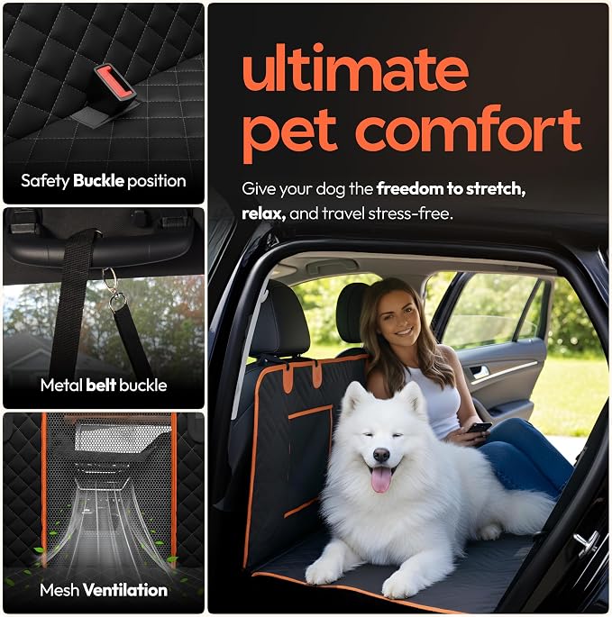 Dog Seat Cover for Back Seat Hard Bottom, XL Backseat Extender for Large Dogs (+420 lbs), Waterproof Dog Car Hammock with Door Protectors, Non-Slip Heavy-Duty Pet Seat Cover for Truck, SUV & Car