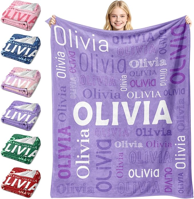 Custom Blanket with Name, Personalized Name Blankets for Teen Girls Boys Kids Baby, Customized Flannel Throw Blanket Gifts for Christmas Birthday - Printed in USA