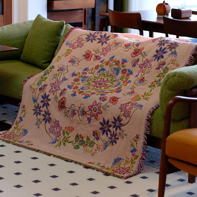 Mandala Flower Boho Throw Blanket for Couch Bed Chair Lounge Hippie Room Decor Reversible Cotton Woven Whimsical Throw Blanket Witchy Room Decor Throws Bed Spread Outdoor Camping Blanket 51x59 Inches