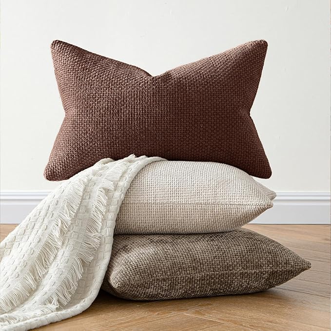 MIULEE Dercorative Lumbar Throw Pillow Covers 12x20 Red Brown 2 Pack | Modern Boho Accent, Soft Chenille Pillow Covers, Farmhouse Cushion Cases for Couch Bed Sofa Living Room Home Decor