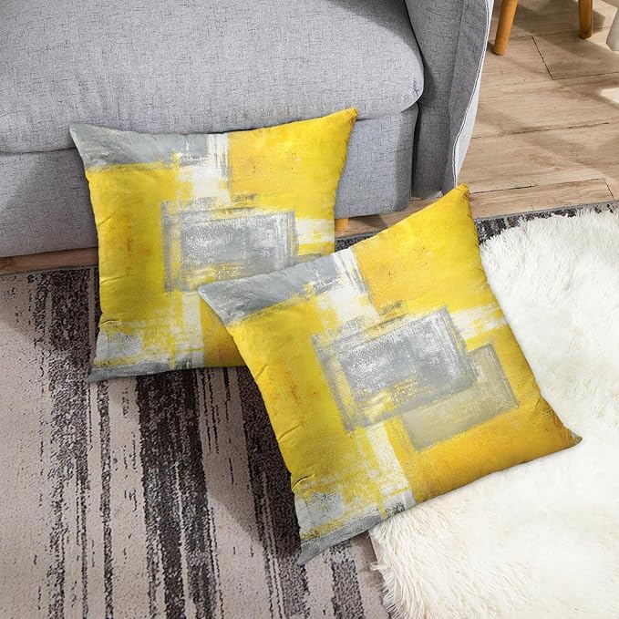 Throw Pillow Covers Set of 2, 20 x 20 Inch, Yellow Grey | Abstract Modern Art Outdoor Decorative Square Pillow Cases Couch Cushion Case for Couch Bed Sofa Living Room Home Decor