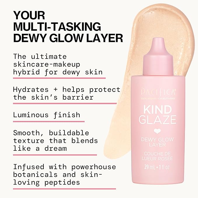 Pacifica Makeup Primer – Kind Glaze Dewy Glow Layer, Hydrating Primer with Vegan Collagen, Squalane & Ceramides for Soft-Focus Radiance, Vegan & Cruelty-Free, 1 fl oz
