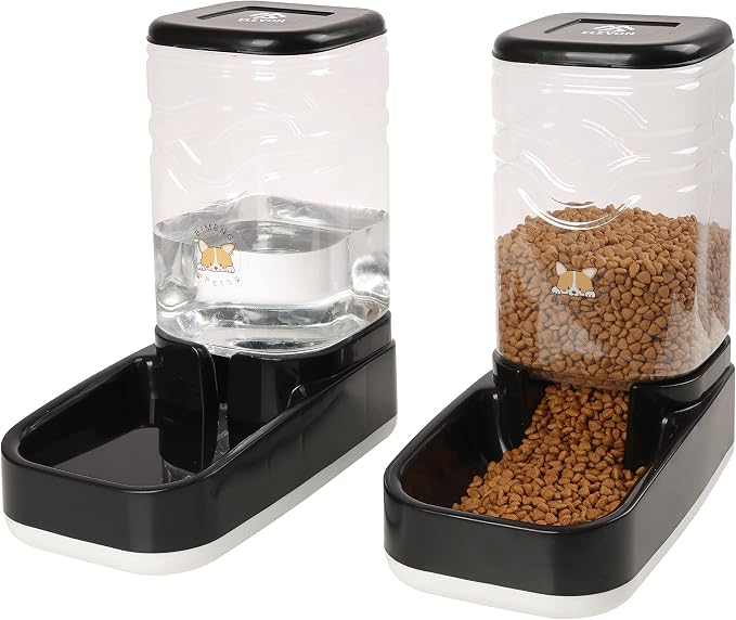 Elevon Automatic Cat Feeder, Gravity Food and Water Dispenser Bowl Set for Small Medium Dogs Animals, Pet Feeder Dispenser Storage Food, 3.8L Large Capacity, Black