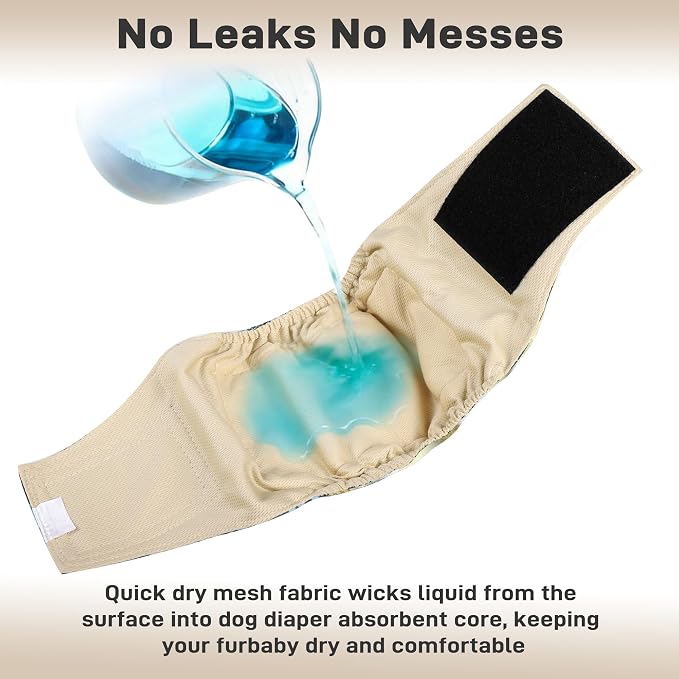 Langsprit Small Male Dog Diapers for Doggie Puppy,Reusable Belly Bands for Male Dogs Wraps,Washable Doggy Dog Diapers Medium Large in Incontinence 5 Pack (Cute Animals, Small)