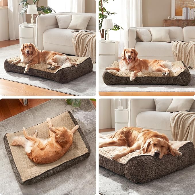 JOEJOY Extra Large Orthopedic Dog Beds Large Sized Dog, Extra Thick Supportive Big Dogs Bed with Sides and Waterproof Lining, Ultra Soft Pet Bed Sofa, Brown, 48''x35''