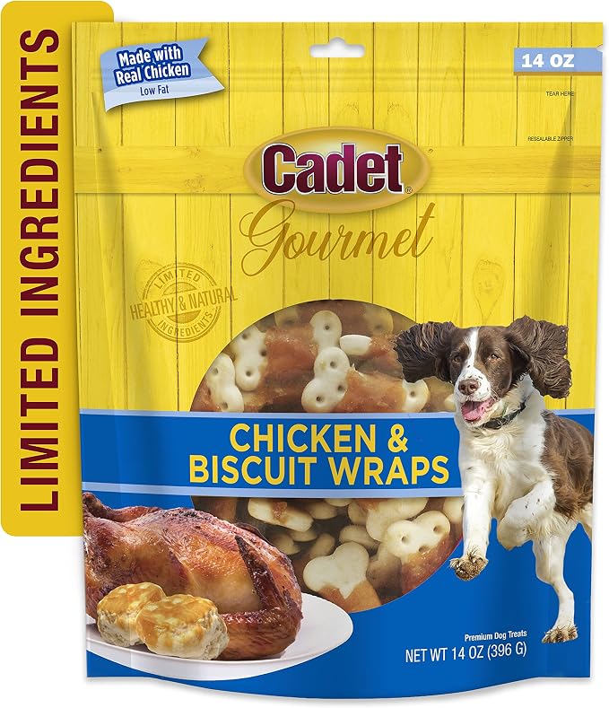 Cadet Gourmet Chicken Wrapped Biscuits Dog Treats, 14 oz | Made with real chicken, dog treats wraps, crunchy healthy dog treats, great for training, for small & large breeds