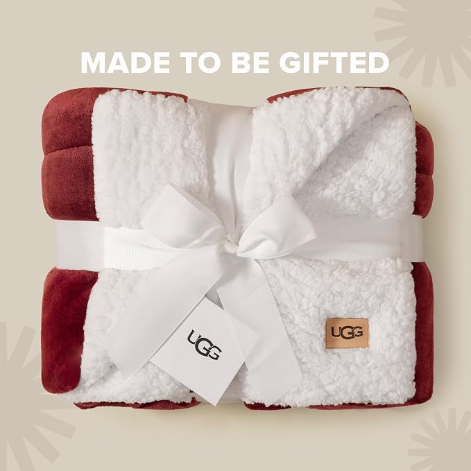 UGG Nita Throw Blanket, Fleece Throw Blanket for Couch or Sofa, Soft Plush Lightweight Warm Bedding, Machine Washable, 50 x 70 inches, Coffeeberry Red