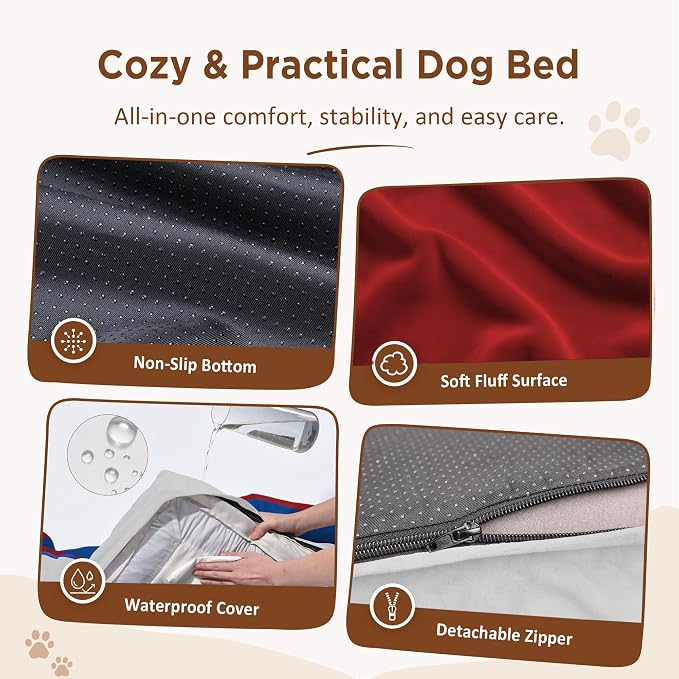 Comfort Expression Orthopedic Dog Bed for Extra Large Dogs with Bolster | Waterproof Dog Couch Bed with Washable Cover & Non-Slip Bottom, Supportive Egg Crate Foam XL Pet Bed, 45x35 Inch
