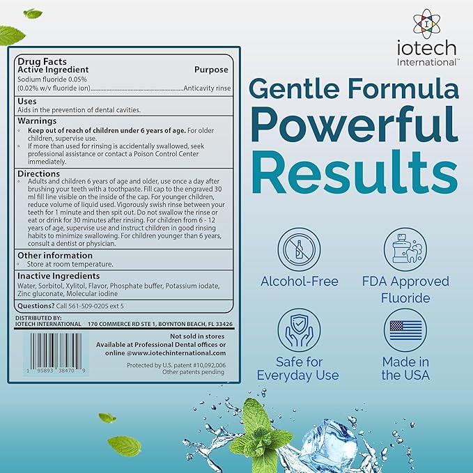 ioRinse AC Anticavity Fluoride Mouthwash - Alcohol-Free Molecular Iodine Mouth Wash Fights Tooth Decay & Protects Enamel - Safe Mint Rinse for Sensitive Mouths - Potent Bad Breath Protection