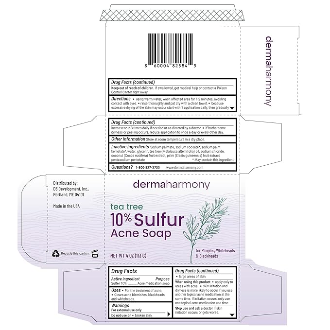 Dermaharmony 10% Sulfur with Tea Tree Oil Acne Bar Soap (4 oz)
