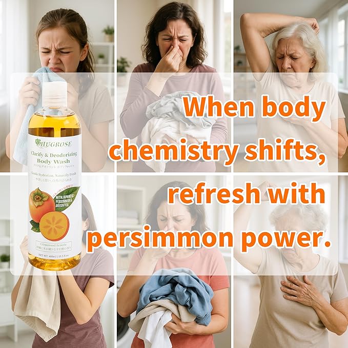 Persimmon Body Wash with Japanese-Grown Persimmon Extract, Citrus-Woody Scent, Ideal for Sensitive Skin, Large Volume 13.5 oz, Bath Gel for All Ages & Skin Types