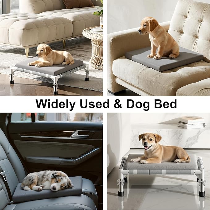 Elevated Dogs Bed with Cushion, Raised Cooling Lifted Outdoor Dog Mat Beds | Small Portable Lifted Pet Cot Stainless Steel Frame Indoor Outside Breathable Hammock Beds