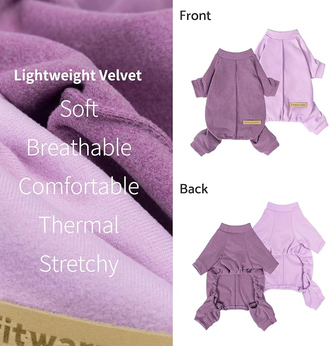 Fitwarm 2 Pack Lightweight Fleece Dog Pajamas, Warm Winter Dog Clothes for Small Dogs Boy Girl, Cozy Pet Onesie with Feet, Violet Purple, XL