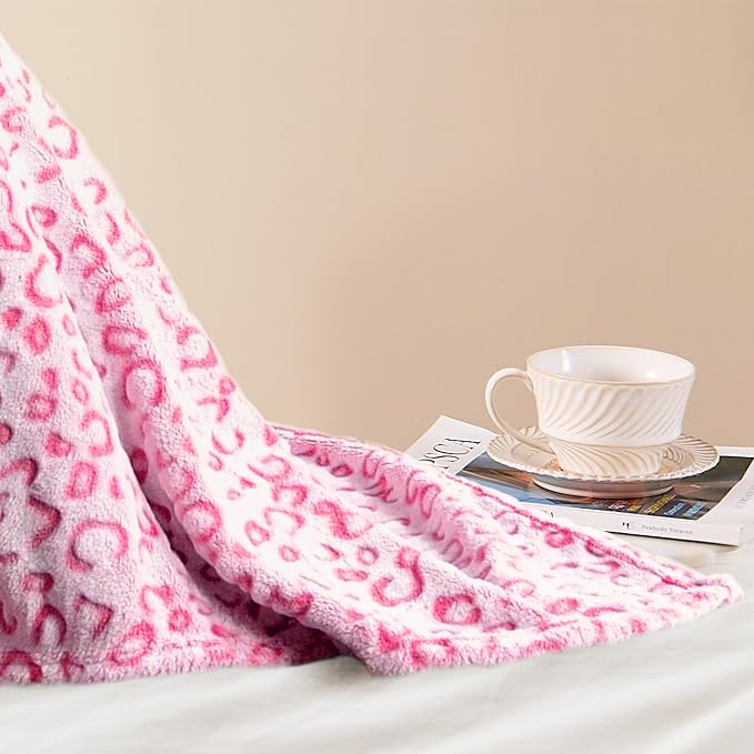 PLEASANT BOULEVARD | Leopard Throw Blanket Fleece, Premium Lightweight Cozy Warm Plush Microfiber Bedspread for Couch Sofa and Bed (Hot Pink, Twin (60 x 80 inches))