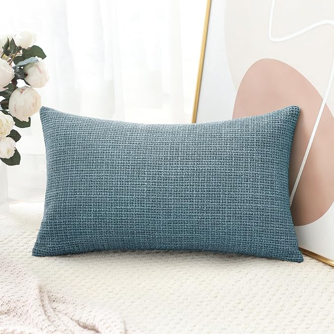OTOSTAR Linen Throw Pillow Cover Set of 1 Decorative Lumbar Pillowcases Cushion Covers 16x24 Inch for Home Decor Sofa Bedroom Car 40 x 60CM Blue