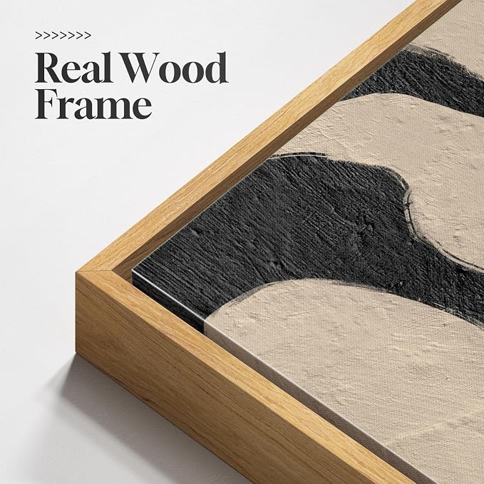 Large Framed Black and Beige Abstract Wall Art for Living Room, 30x60 In | Neutral pictures, Horizontal canvas prints, Wood frame, Modern minimalist artwork, Wall decor for bedroom dining room office