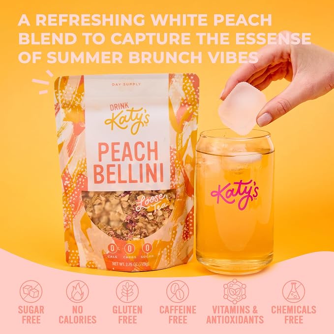 Katy’s Peach Bellini Loose Tea - Apple, Peach & Mango - Light Herbal Fruit Tea, Caffeine-Free, Sugar-Free - Hot or Iced Tea - 30+ Cups