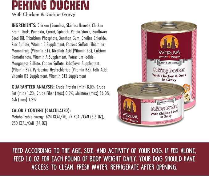 Weruva Classic Dog Food, Peking Ducken with Chicken & Duck in Gravy, 5.5oz Can (Pack of 24)