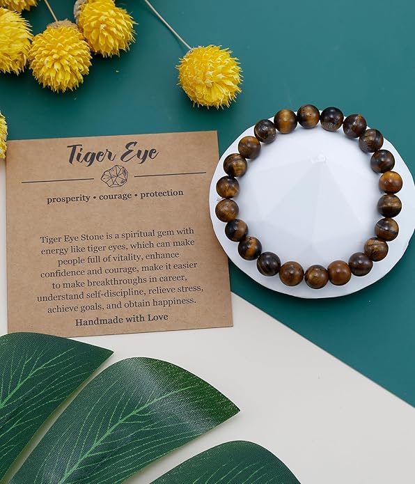 BOMAIL Natural Stone Bracelet for Women Men - 8MM Semi-Precious Gemstone Beaded Bracelet Healing Crystal Stretch Bracelet Yoga Bracelets Jewelry