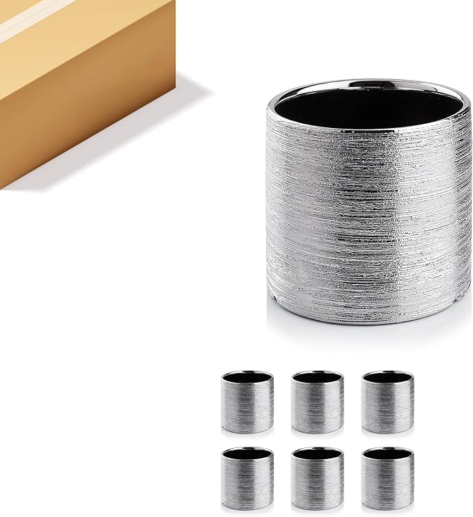 WGVI Silver Etched Ceramic Cylinder Vase Width 5.5" Height 5", Flower Arrangements, Candle Holder, Terrarium Planter Pot, Storage Container Organizer, Pen Brush Holder, Scratched Texture Design, 6 Pc