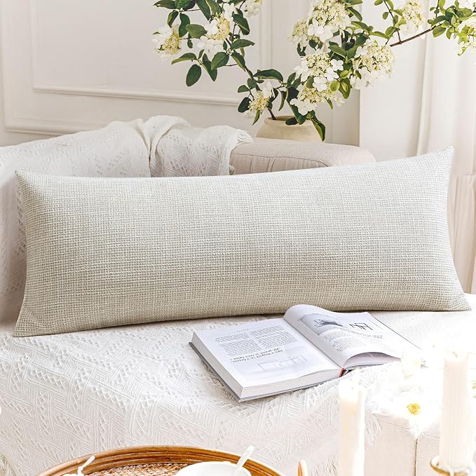 OTOSTAR Linen Throw Pillow Cover Set of 1 Decorative Long Lumbar Pillowcase Rectangle Cushion Cover 14x36 Inch for Home Decor Sofa Bedroom Car 35 x 90CM Beige