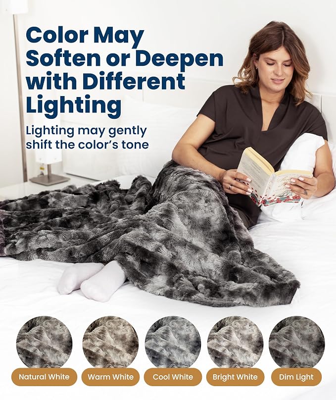Everlasting Comfort Gray Faux Fur Throw Blanket for Couch – 50"x65" Minky Plush & Fluffy Throw, Soft Cozy Cover for Bed, Sofa & Living Room Home Decor (Pack of 2)