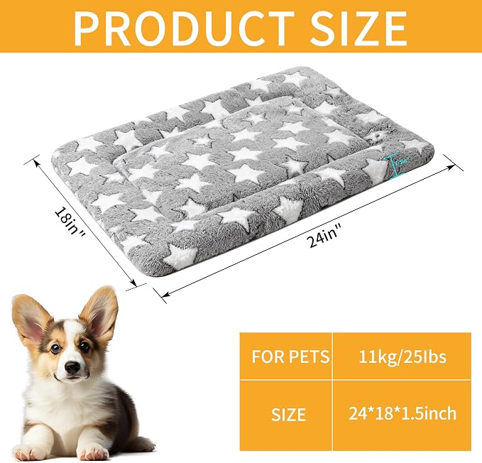 Dog Bed Mat, Reversible Crate Pads for Small/Medium/Large Dogs & Cats Sleeping, Portable & Soft, Dog Beds Crate Pad (Grey, S(24"*18"*1.5"))