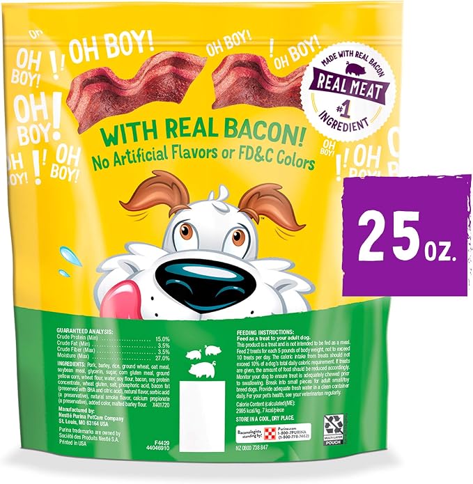 Purina Beggin' Fun Size Dog Treats, Original with Bacon, 25 oz Pouch | Big bacony flavor in a soft, easy-to-chew texture, with real meat as the first ingredient and no artificial flavors