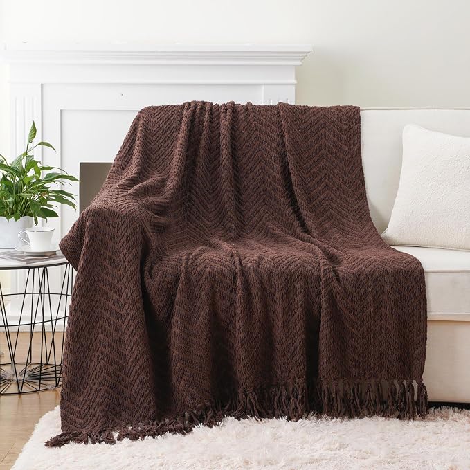 BATTILO HOME Dark Brown Throw Blanket for Couch, Knitted Brown Throw 50'' x 60'', Super Soft Cozy Warm Chocolate Throw for Living Room Chair Couch Bed Sofa Bedroom Home Decor