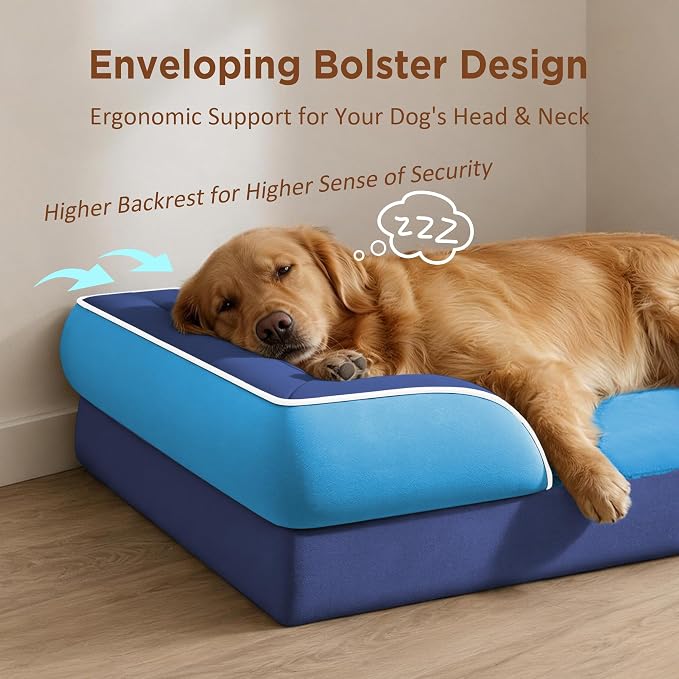 Comfort Expression Orthopedic Dog Bed for Extra Large Dogs with Bolster | Waterproof Dog Couch Bed with Washable Cover & Non-Slip Bottom, Supportive Egg Crate Foam XL Pet Bed, 45x35 Inch
