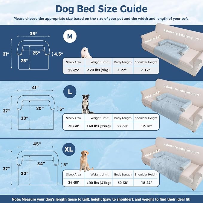 Medium Dog Cooling Bed for Sofa, 35x31 Inch Pets Couch Cover Mat | Waterproof & Easy Clean & Non-Slip Bottom & Non-Gel, Washable Dogs Summer Couch Pad For Indoor & Outdoor, Light Blue