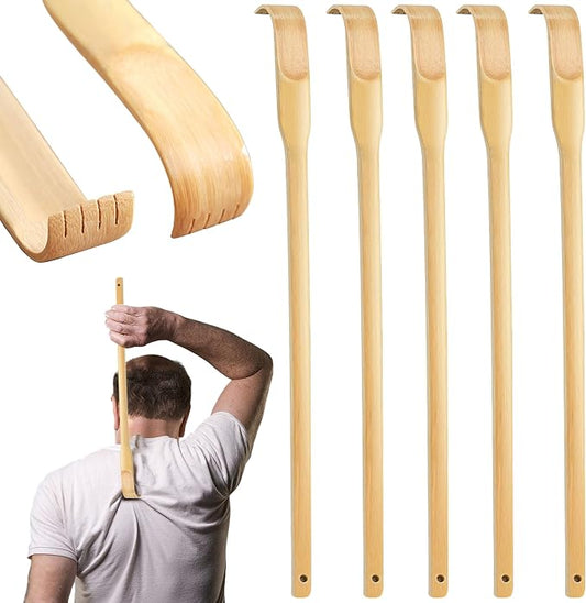 Back Scratcher 16.5in Pack of 5 Bamboo Back Scratchers Gifts for Adults and Elderly Natural Handmade Wood Therapy Massage Tools (5)