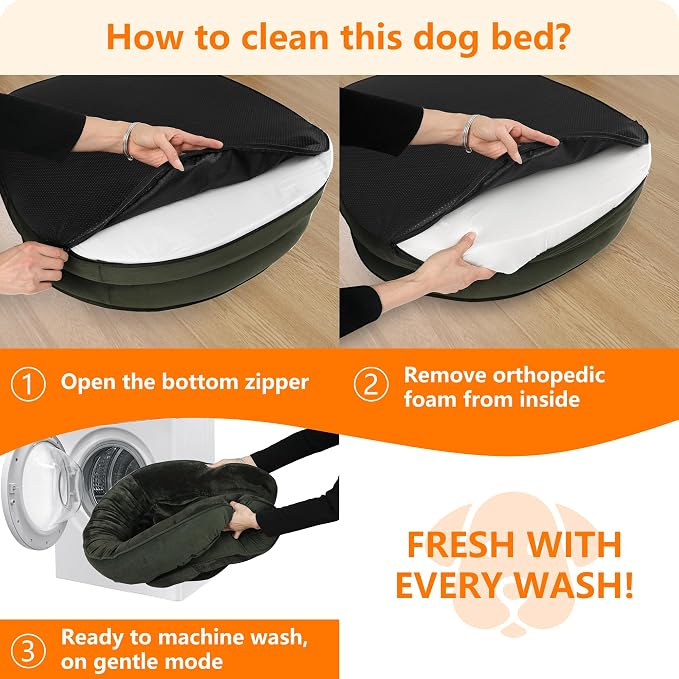 Dwanton Orthopedic Waterproof Medium Dog Bed Sofa, Gel Memory Foam, 36" | Egg-Crate Foam Dog Sofa, Washable Pet Bed with Four Sided Bolster Cushion, Removable Cover & Non-Slip Bottom, Green