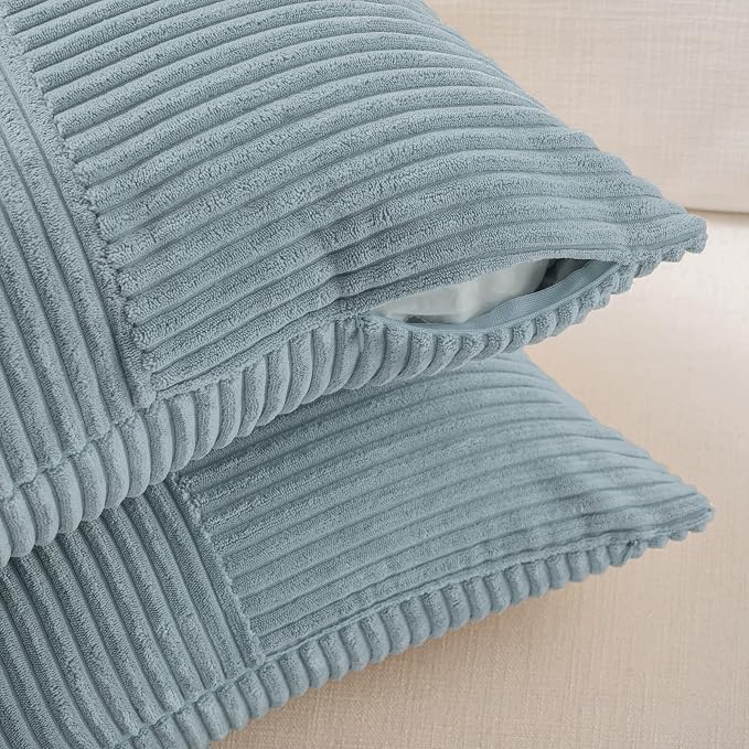 Fancy Homi Set of 1 Light Blue Square Decorative Throw Pillow Covers 24x24 Inch for Living Room Bedroom Couch Bed Sofa, Soft Striped Corduroy Modern Rectangle Accent Cushion Case 60x60 cm