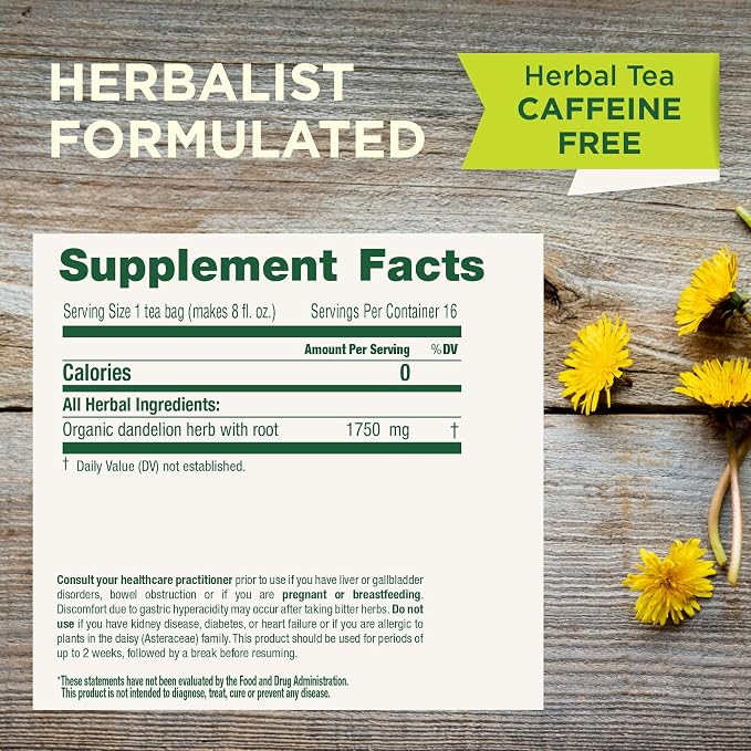 Traditional Medicinals Organic, Dandelion Leaf & Root - Dandelion Root Tea, Supports Normal Detox + Digestion - Kosher, Non-GMO, Caffeine-Free, Compostable - 96 Tea Bags (6 Packs of 16)