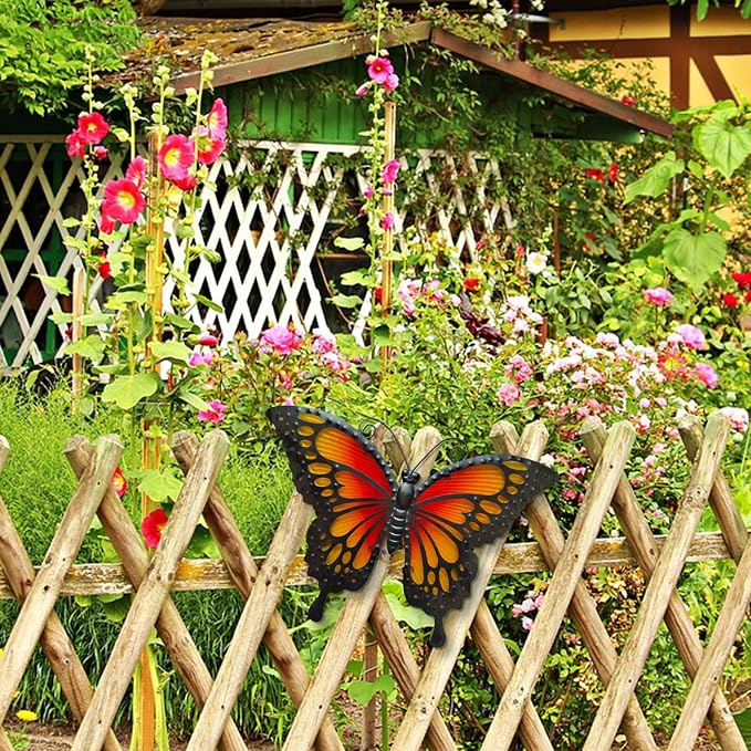 LIFFY Butterfly Wall Decor Butterfly Garden Ornaments Outdoor Indoor Metal Wall Art Decor Home Decorative Hanging Decorations for Room Yard Fence