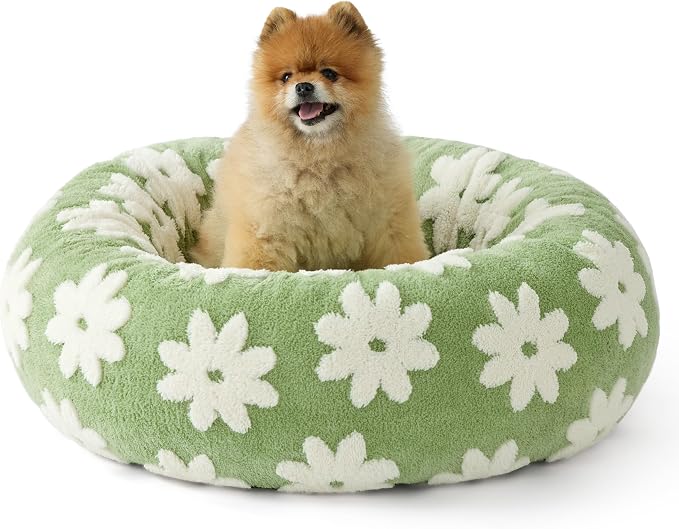 LE SURE Shown on TV Jacquard Donut Cute Small Dog Beds,Green 27x27x8in | Orthopedic Calming Cat Sofa Indoor,Original Design Pattern,Washable Cover,Home Decor as Gift for Pet,Anti Slip Bottom