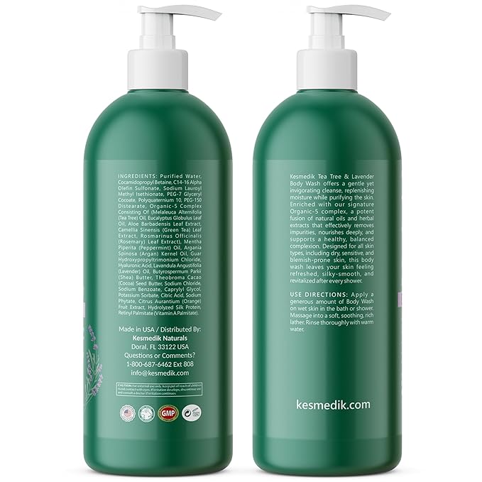 KESMEDIK Tea Tree Lavender Body Wash MaxTherapy, Itchy Skin Relief, Antifungal Defense, Fights Body Odor, Soothes Jock Itch & Athlete's Foot, Intimate Wash, Men & Women, 16 fl oz, Limited Edition