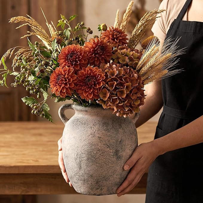 7.28 Inch Vintage Large Ceramic Flower Vase | Handle Pottery Terracotta Vases for Living Room Dining Bedroom Table Decor Festive Decor Housewarming Gift