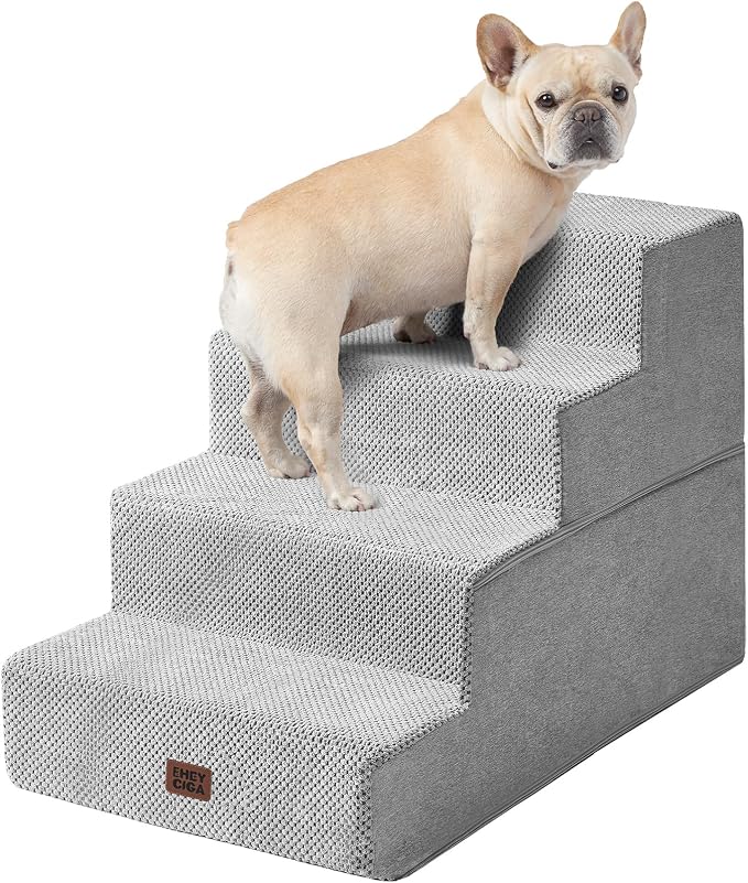 EHEYCIGA Dog Stairs for Bed 20" H, 4-Step Extra Wide Dog Steps, Light Grey | Pet Steps for Small Dogs and Cats for High Bed, Non-Slip Balanced Pet Ramp Indoor