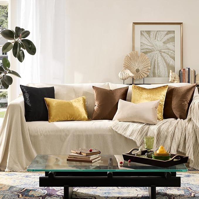 GIGIZAZA Gold Velvet Pillow Covers 26x26 Decorative Pillows Pack of 2 | Throw Pillows for Couch,Euro Sham,300gsm Soft Textured Fabric,Modern Square Pillowcases,Luxury Cushion Covers