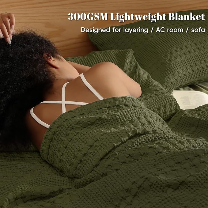 PHF 100% Cotton Waffle Blanket Oversized King 120"x120", Lightweight Breathable Extra Large 10'x10' Blankets for Bed, Giant Big Luxury Aesthetic Woven Bedding for Home Decor, Capulet Olive