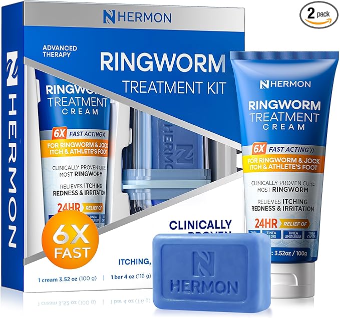 Hermon Ringworm Treatment Anti-fungal Kit - RingWorm Treatment for Humans 3.52 oz cream 4 oz soap bar for Ringworm, Athlete's Foot, Jock Itch, Eczema, Tinea - for Adults and Kids