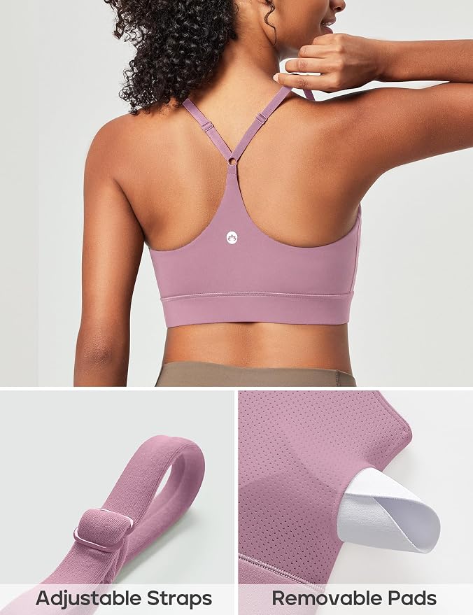 Heathyoga Sports Bras for Women Adjustable Strappy Sports Bra Y-Back Low Impact Racerback Workout Bra with Removable Pads