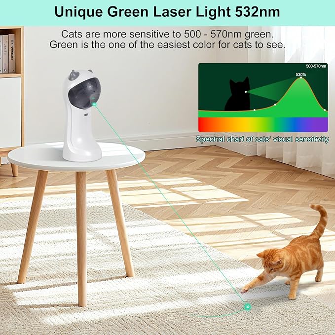 TBTeek Automatic Cat Toy Green Light, 5 Fun Patterns, 4 Speed Modes | Motion-Activated, Rechargeable, Adjustable Light Angles, Random Trajectory