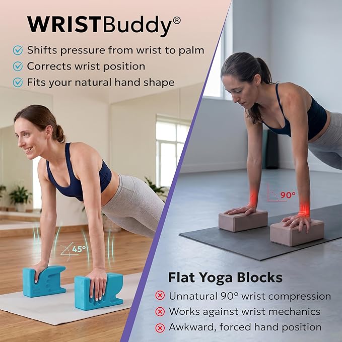 WRISTBuddy® Hand-Shaped Ergonomic Yoga Blocks for Optimal Wrist Support During Yoga, Pilates, Pushups, Planks, and Handstands - Patented Non Slip Blocks for Enhanced Stability and Comfort.